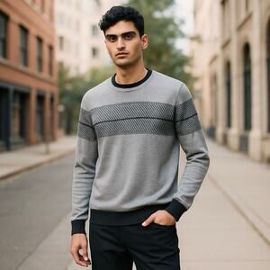 Michael Kors Men’s Crew Neck Pullover Sweater M Color Block Cabincore Preppy